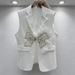 Elegant Pearl Bow Tie Vest For Women, Charming Sleeveless Blazer Waistcoat With 3d Floral Embroidery, Office Casual Layering Piece (White, Black)_ecoleips.com