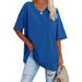 Cross-Border European And American Clothing Foreign Trade Spring Summer New Color Loose Half Sleeve V-Neck Cotton_ecoleips.com