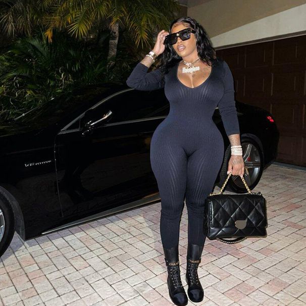 Women's Clothing Sexy V-Neck Jumpsuit Slim Fit Long Sleeve Bodysuit With U Neckline, Black Stretch Knit Fabric, Elegant Office Wear & Night Out Outfit_ecoleips.com