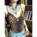 ng2510292 Trendy Slim-fit Camisole For Hot Girls, New Summer American-style Top, Slimming Hollow-out Base Shirt With Leopard_ecoleips.com