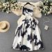 Women's French Retro Print Dress Round Neck Sleeveless Slimming Elegant Full Skirt Summer Style_ecoleips.com