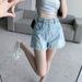2025s Design Sense Light-colored Denim Shorts With Rolled Hem, High Waist, Loose Fit, Slimming, Petite, Plus Size, A-line_ecoleips.com