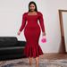 Women's Clothing Large size neck long sleeve high waist fishtail dress elegant style banquet party one step dresses_ecoleips.com