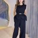 Summer Women's Sleeveless Belted High-Waist Wide Leg Pants Set – Office Chic & Casual Elegance, Polyester Stretchy Fabric, Black/White_ecoleips.com