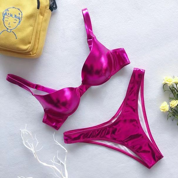 Women's Clothing Candy Color Bright Leather Hard Bag Super Gathered Sexy Women's Bikini_ecoleips.com