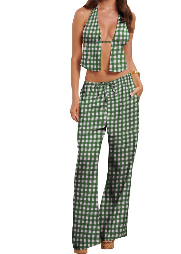 Women's Halter Cami And Pants Set Slim Fit High-Waisted Trousers Convertible Backless Top Sexy Style_ecoleips.com