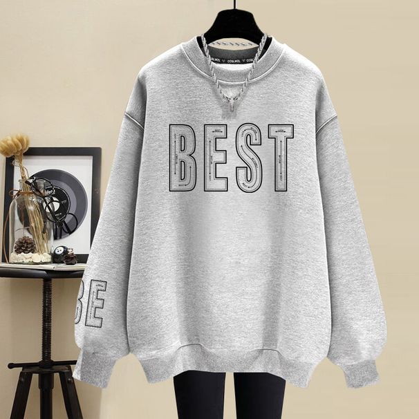 Women's Heavyweight Pure Cotton Oversized Crew Neck Sweatshirt Style Minimalist Fleece Lined Thickened Hoodless Trendy Top For Autumn Winter_ecoleips.com
