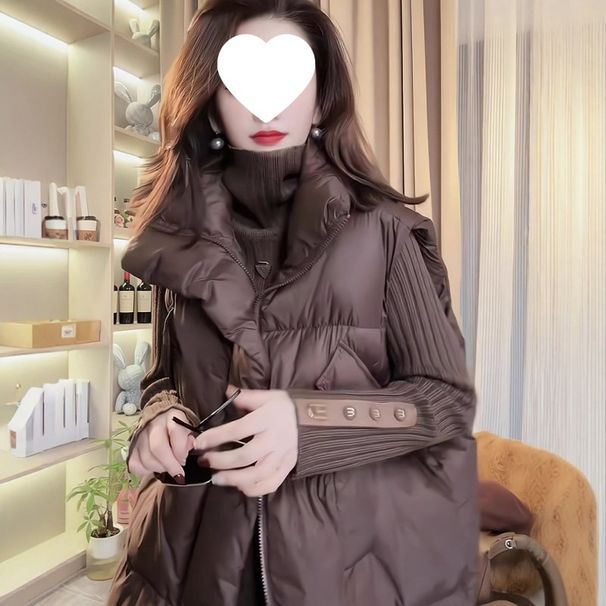 girl European Down Cotton Autumn Winter New Women's Fashion Versatile Chocolate Color Vest Niche Style Top_ecoleips.com