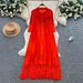 Elegant A-Line Long Sleeved Shirt Dress For Women With Tassel Design Slimming V-Neck Commuting Friendly High-End Style_ecoleips.com