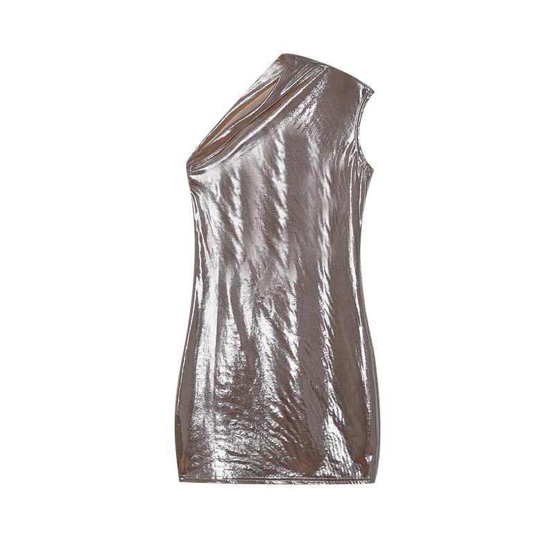 Spring Sexy Slim Fit Sleeveless Wrapped Dress Solid Color Slant Shoulder Hip Design New Fashion Women's Dress_ecoleips.com