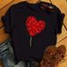 European And American Cross-border Foreign Trade Women's Floral Plant Heart Print Round-neck Short-sleeve T-shirt Top_ecoleips.com