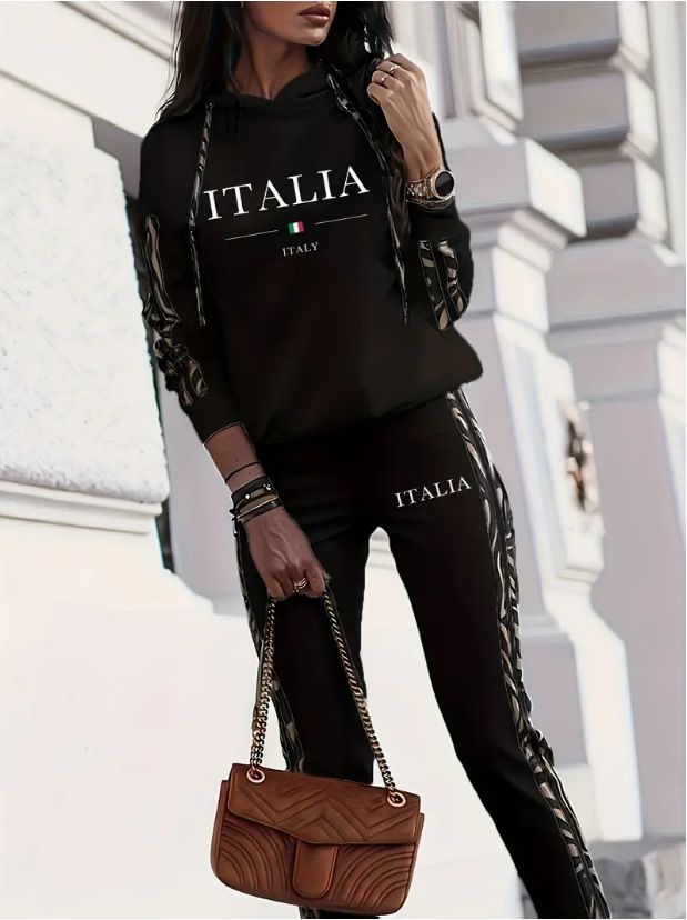 Women's Casual Hoodie Set Comfortable Long Sleeve Sweatshirt With Print For Autumn Season_ecoleips.com