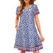 Summer Women's Beach Print Bohemian Style Floral Short Sleeved Dress With Pockets_ecoleips.com