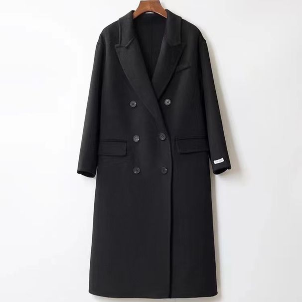 Women's Clothing Off Season Double Faced Cashmere Coat Long Loose Suit Collar 100 Wool Coat Temperament Double Breasted Coat_ecoleips.com