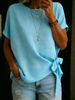 Women's Clothing Solid Color T-Shirt Short Sleeve Knotted Hem Loose Fit Summer Top_ecoleips.com
