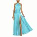 2026 Spring New Women' Clothing European And American Cro-Border Metallic Pleated Slit Halter Neck Backle Long_ecoleips.com