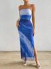 Women’s Clothing Mesh Gradient Pleated Sexy Tight Slit Strapless Tube Top Long Skirt_ecoleips.com