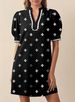 Women's V Neck Lace Patchwork Puff Sleeve Dress with Pocket European And American Style Cross Border Fashion for Amazon_ecoleips.com