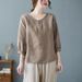 Artistic Vintage Loose Casual Cotton Mid-Sleeve T-Shirt, 2026 Spring/Summer Versatile Cotton-Linen Short-Sleeve Top For_ecoleips.com