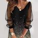 2026 New Spring-style Round Neck Sequins Perspective Gauze Lady Dress_ecoleips.com