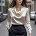 2026 Independent Site Wish Foreign Trade Style Elegant Solid Color Simple Drop Shirt Collar Women's Top_ecoleips.com