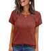 Women's Casual Short Sleeve Top With Ribbed Knit And Button Detail, Relaxed Fit Crewneck Shirt For Everyday Wear_ecoleips.com