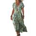 Creative Floral Women's Summer V-Neck Short Sleeve Mid-Length Dress_ecoleips.com