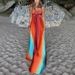 K New Sexy Suspender Gradient Sea Style Dress Beach Long Skirt_ecoleips.com