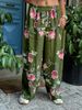 Suitable For All Seasons 2025 Wide-Leg Pants Loose Casual Pocket Red Rose Print Women's Fashion_ecoleips.com