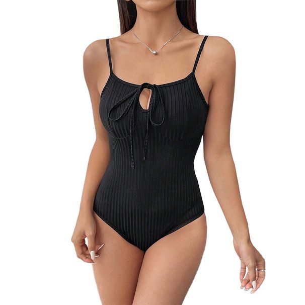 Voya Women's Knitted Sexy Chest Drawstring Strap Tight Strap Tank Top Jumpsuit_ecoleips.com