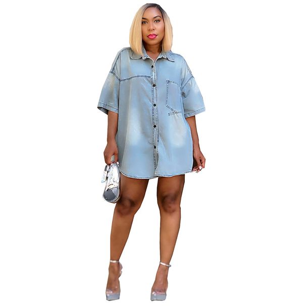 Women's Summer Casual Loose Short Sleeve Denim Shirt Street Style Inspired Cardigan Top_ecoleips.com