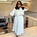 "Women's Hollow-Out Collar Blouse & High-Waist A-Line Skirt Set – Light Blue Casual Polyester Outfit (S-XXL)"_ecoleips.com