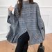 Elegant Batwing Sleeve Wool Cape Coat - Oversized Poncho Style For Women, Autumn Winter Fashion, Casual Loose Fit, Pure Color & Checkered Patterns_ecoleips.com