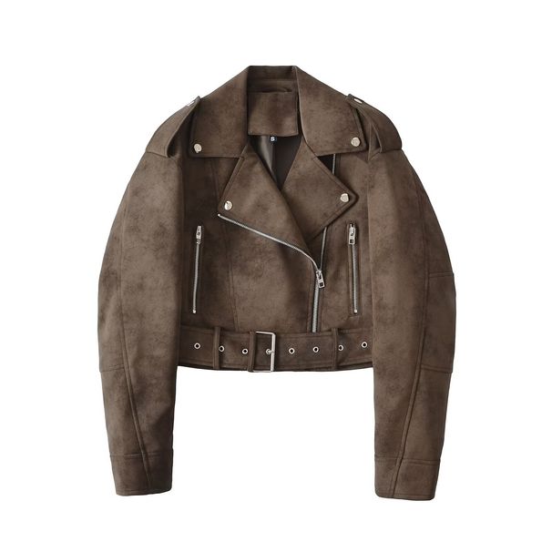"Trendy Suede Faux Leather Motorcycle Jacket For Women – Stylish Streetwear Short Coat, Edgy & Comfortable, Perfect For Fall & Winter"_ecoleips.com