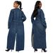"Stylish Long Sleeve Denim Duster Coat With Pockets - Oversized Open Front Jacket For Women, Streetwear Fashion, S/M/L/XL/2XL"_ecoleips.com