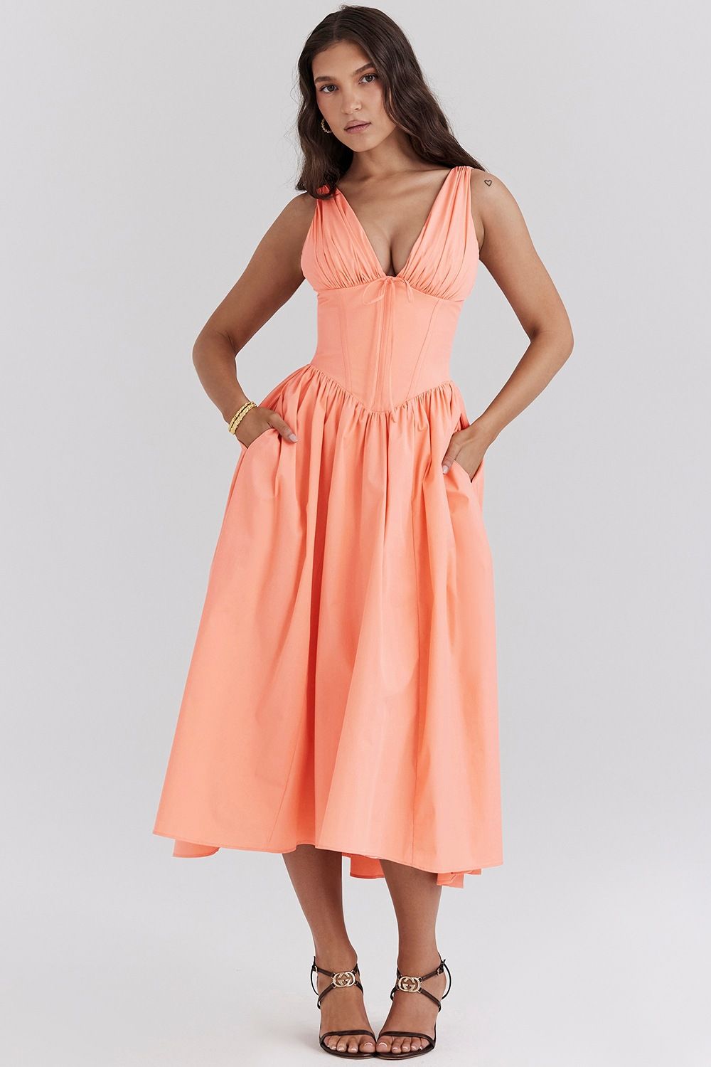 Women's Clothing Slim Suspender Long Skirt European And American Style Fashion Print V Neck Temperament Dress_ecoleips.com