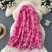 Women's Clothing Romantic Atmosphere Mesh Skirt Elastic Waist Three Dimensional Flower A Line Beautiful Long Skirt_ecoleips.com