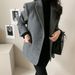 Chic Korean Autumn Retro Notched Lapel Two-Button Loose-Fit Herringbone Blazer For Women_ecoleips.com