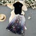 Retro Elegant Women's Summer Suit Sleeveless Shirt Top & Pleated Long Skirt Two-Piece Set High-End Design Niche Fashion_ecoleips.com