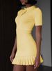 Blifanbo Summer Short Sleeve Ruffle Knit Mini Dress Women Pullovers Elegant Hollow Out High Waist Club Party Sweater Dress_ecoleips.com
