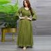 2024 Cross-Border Green Long-Sleeve Pearlescent V-Neck Dress With Belt For Middle Eastern Women_ecoleips.com