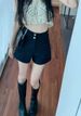 Black Suit Shorts For Women, Loose Fit, Petite Size, High Waist, Slimming, Versatile A-Line Wide-Leg Pants,_ecoleips.com