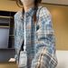 Blue Plaid Women's Shirt Long Sleeve Jacket Spring Autumn New Style Elegant French Top Design Cardigan Blouse_ecoleips.com