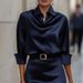 2026 Cross-border French Elegant Blue Cowl-Neck Bodycon With Satin Waist-Cinching Long-Sleeve Short Dress For Women_ecoleips.com