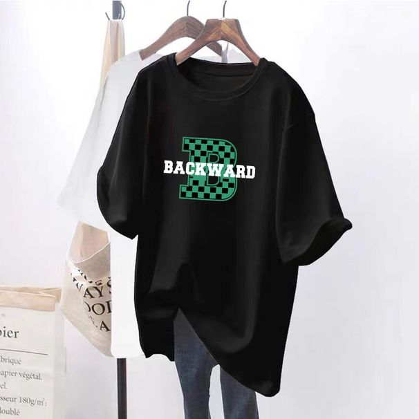 Women's Clothing Letter White Short-sleeved T-shirt Women's Large Version Loose Student Medium Long Top_ecoleips.com
