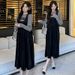 Real Shot Maternity Autumn Winter Black Textured Strap French Court Style Elegant Slimming Tank Dress_ecoleips.com