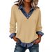 Aria Basics Aria Basics 2026 European And American Women's Fashion Patchwork Knitwear Long-sleeve Casual Top Denim Collar Shirt For Women_ecoleips.com