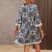 Brocade Printed Low-Neck Dress With Elegant Long Sleeves And Layered Knee-Length Design_ecoleips.com