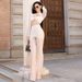 Summer New Women's Black Long Sleeve Sheer Twist Mesh Two-Piece Slimming Set Top And Pants_ecoleips.com