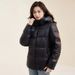Women's Black Gold Short Puffer Jacket With Hood, Winter Thickened Warm Coat For Cold Weather, Unisex Casual Outerwear_ecoleips.com